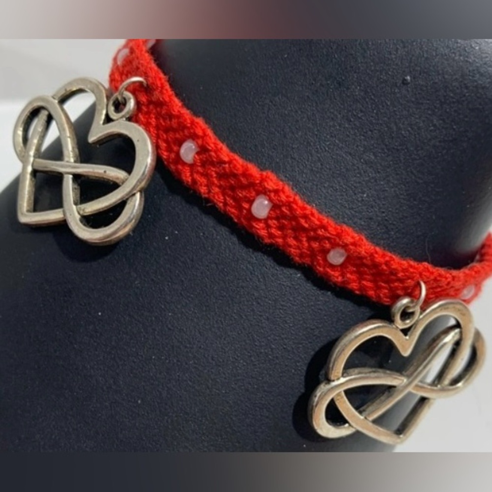 Hand crafted beaded with silver heart charms macrame bracelet